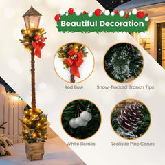6.1 Feet Christmas Pre-lit Street Lamp with Artificial Greenery and Snow-flocked Branch Tips-Yellow