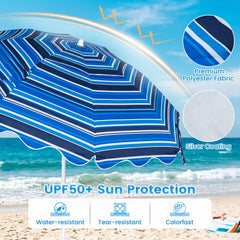 6.5 FT Beach Umbrella UPF 50+ with Sand Anchor for Garden Pool Backyard-Navy