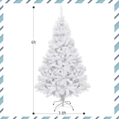 6 FT White Hinged Artificial Christmas Tree with Foldable Metal Stand, Unlit