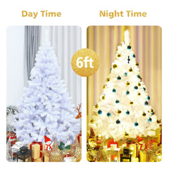 6 FT White Hinged Artificial Christmas Tree with Foldable Metal Stand, Unlit