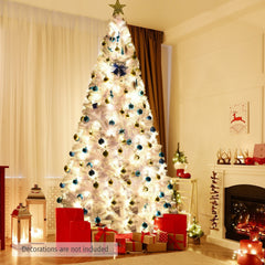 9 FT White Hinged Artificial Christmas Tree with Foldable Iron Base, Unlit