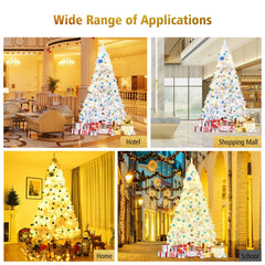 9 FT White Hinged Artificial Christmas Tree with Foldable Iron Base, Unlit