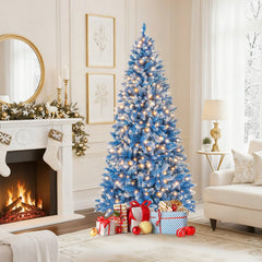 6 FT Blue Snowy Artificial Christmas Tree with 767 Frosted Tips and 270 Warm White LEDs