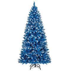 6 FT Blue Snowy Artificial Christmas Tree with 767 Frosted Tips and 270 Warm White LEDs