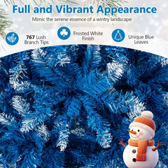 6 FT Blue Snowy Artificial Christmas Tree with 767 Frosted Tips and 270 Warm White LEDs