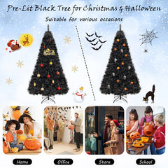 8 FT Black Artificial Halloween and Christmas Tree with 860 Tips and 450 Cool White LEDs