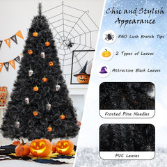 8 FT Black Artificial Halloween and Christmas Tree with 860 Tips and 450 Cool White LEDs