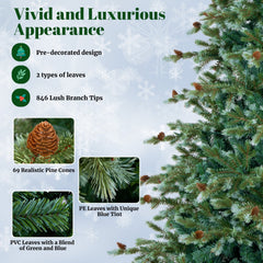 7 FT Pre-Lit Christmas Tree with 846 Tips, 69 Pine Cones and 340 Warm White LEDs with 8 Modes
