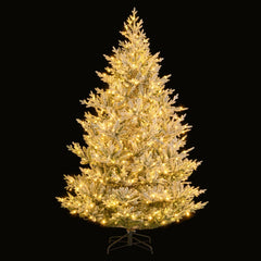 8 FT Pre-Lit Snow Flocked Christmas Tree with 1470 Tips, 580 Warm White LEDs and 13 Lighting Modes