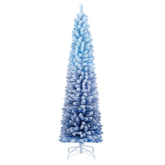 6 FT Slim Ombre Blue Snow Flocked Christmas Tree with 435 Tips, 220 LEDs, Timer and Memory