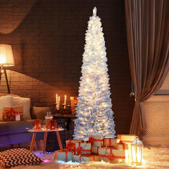 6 FT Slim Ombre Blue Snow Flocked Christmas Tree with 435 Tips, 220 LEDs, Timer and Memory