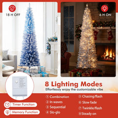6 FT Slim Ombre Blue Snow Flocked Christmas Tree with 435 Tips, 220 LEDs, Timer and Memory