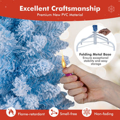 6 FT Slim Ombre Blue Snow Flocked Christmas Tree with 435 Tips, 220 LEDs, Timer and Memory