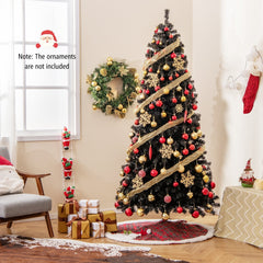 7 FT Black Pre-Lit Christmas Tree with Bendable Top, 1050 Branch Tips and 340 Warm White LEDs