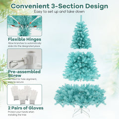 7 FT Blue Pre-Lit Artificial Christmas Tree with 1040 Tips and 380 Warm White LED Lights