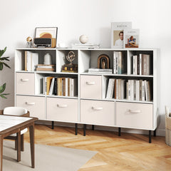 6-Cube Bookshelf with 3 Removable Folding Fabric Drawers for Living Room-White