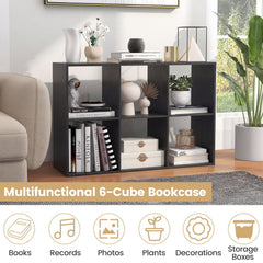 6 Cube Bookshelf with Back Guardrail for Living Room Bedroom-Black