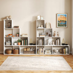 4 Tier Stair Bookcase with 6 Cubes, Stepped Display Shelf, White