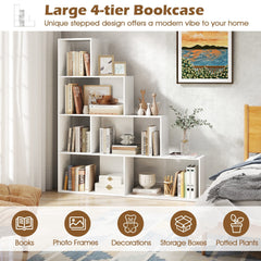 4 Tier Stair Bookcase with 6 Cubes, Stepped Display Shelf, White