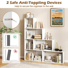 4 Tier Stair Bookcase with 6 Cubes, Stepped Display Shelf, White