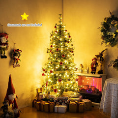 6 FT Pre-Lit Hinged Christmas Tree with 370 Cashmere Tips, 22 Pine Cones and Vintage Style LEDs