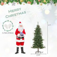 6 FT Pre-Lit Hinged Christmas Tree with 370 Cashmere Tips, 22 Pine Cones and Vintage Style LEDs