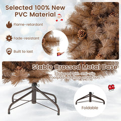 6 FT Pre-Lit Chocolate Brown Christmas Tree with 493 Tips, 52 Pine Cones and 200 Warm White LEDs