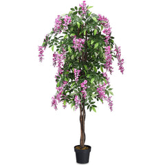 6 Foot Artificial Wisteria Tree with Flowers, 1260 Leaf Silk Tree in an 8 Inch Pot