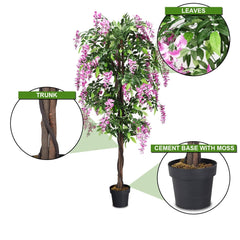 6 Foot Artificial Wisteria Tree with Flowers, 1260 Leaf Silk Tree in an 8 Inch Pot