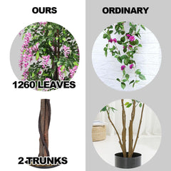 6 Foot Artificial Wisteria Tree with Flowers, 1260 Leaf Silk Tree in an 8 Inch Pot