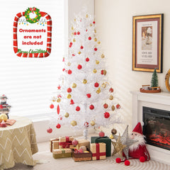 6 FT White Flocked Christmas Tree with 383 Soft PE Tips, 300 Dual Colour LEDs and Timer