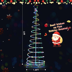 6 FT Light Up Spiral Christmas Tree with 135 LEDs, Star Topper, App Control and Ground Stakes