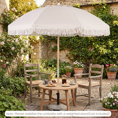 6 Feet Patio Umbrella with Fringe with Push Button Tilt and Wood Pole-Beige