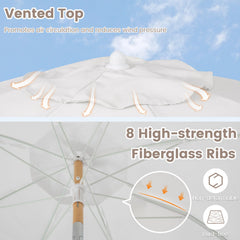 6 Feet Patio Umbrella with Fringe with Push Button Tilt and Wood Pole-White color