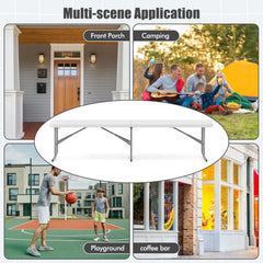 6 Feet Plastic Folding Bench Picnic Camping Dining Seat with Carrying Handle-White