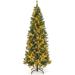 6 FT Pre-Lit Slim Pencil Christmas Tree with 618 Snowy Blue Green Tips and 250 Warm White LEDs