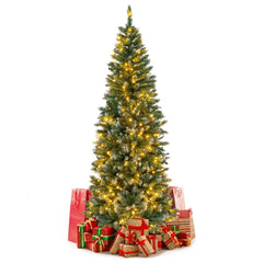 6 FT Pre-Lit Slim Pencil Christmas Tree with 618 Snowy Blue Green Tips and 250 Warm White LEDs