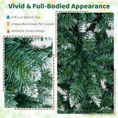 6 FT Pre-Lit Slim Pencil Christmas Tree with 618 Snowy Blue Green Tips and 250 Warm White LEDs