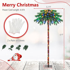 6 FT Pre-Lit Tropical Christmas Palm Tree with 210 Four Colour LEDs and Metal Plate Base