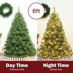 6 FT Pre-Lit Carolina Pine Christmas Tree with 484 Tips, 49 Pine Cones and 260 LED Lights
