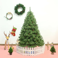6 FT Pre-Lit Carolina Pine Christmas Tree with 484 Tips, 49 Pine Cones and 260 LED Lights