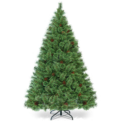 6 FT Pre-Lit Carolina Pine Christmas Tree with 484 Tips, 49 Pine Cones and 260 LED Lights