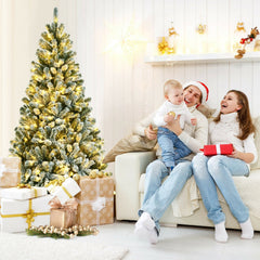 6 FT Pre-Lit Heavily Flocked Hinged Christmas Tree with 928 Tips and 250 Warm White LEDs