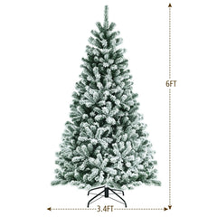 6 FT Pre-Lit Heavily Flocked Hinged Christmas Tree with 928 Tips and 250 Warm White LEDs