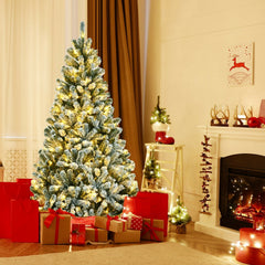 6 FT Pre-Lit Heavily Flocked Hinged Christmas Tree with 928 Tips and 250 Warm White LEDs