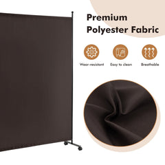 6 Feet Single Panel Rolling Room Divider with Smooth Wheels-Brown