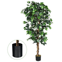 71 Inch Artificial Ficus Tree, 1008 Leaf Silk Ficus with Rattan Bound Trunks