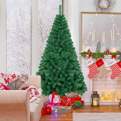 6 FT Unlit Hinged Artificial Christmas Tree with 650 PVC Tips and a Solid Metal Stand