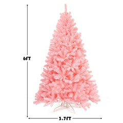 6 FT Pink Artificial Hinged Spruce Christmas Tree with 1036 Tips and Foldable Metal Stand