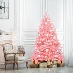6 FT Pink Artificial Hinged Spruce Christmas Tree with 1036 Tips and Foldable Metal Stand